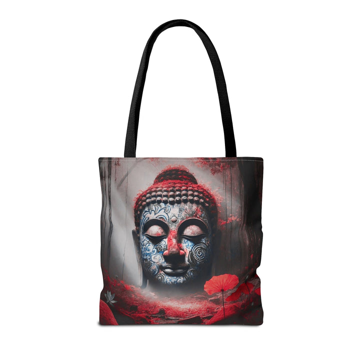 Peaceful Tote Bag by Zen Lotus Boutique, custom printed 16x16 tote made with durable spun polyester, featuring serene designs, double-stitched seams, cotton webbing straps, and a nonwoven laminate lining.