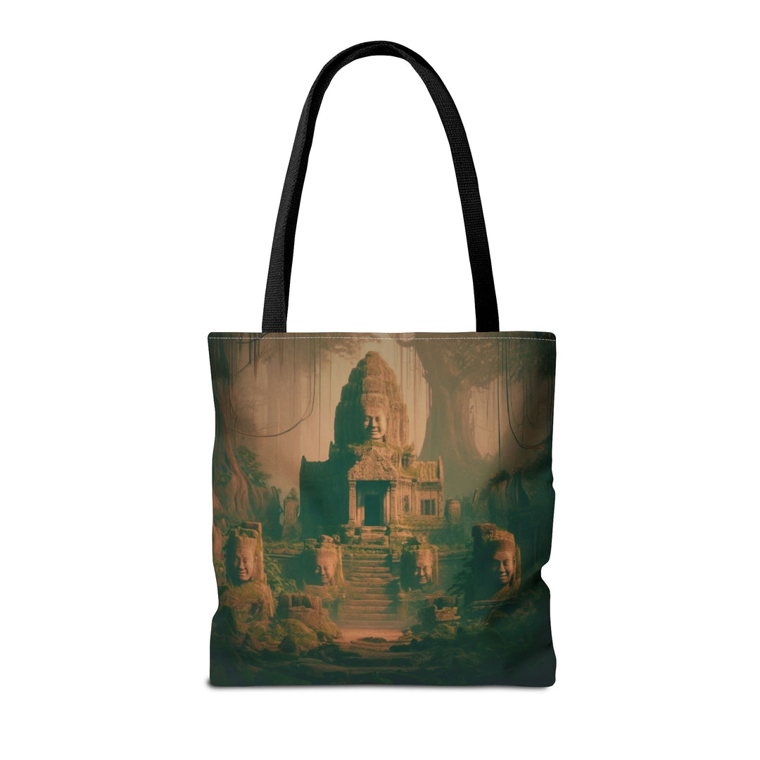 Peaceful Tote Bag by Zen Lotus Boutique, custom printed 16x16 tote made with durable spun polyester, featuring serene designs, double-stitched seams, cotton webbing straps, and a nonwoven laminate lining.