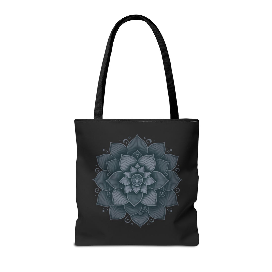 Peaceful Tote Bag by Zen Lotus Boutique, custom printed 16x16 tote made with durable spun polyester, featuring serene designs, double-stitched seams, cotton webbing straps, and a nonwoven laminate lining.