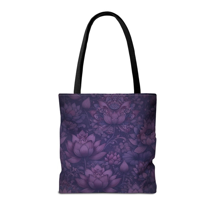 Peaceful Tote Bag by Zen Lotus Boutique, custom printed 16x16 tote made with durable spun polyester, featuring serene designs, double-stitched seams, cotton webbing straps, and a nonwoven laminate lining.