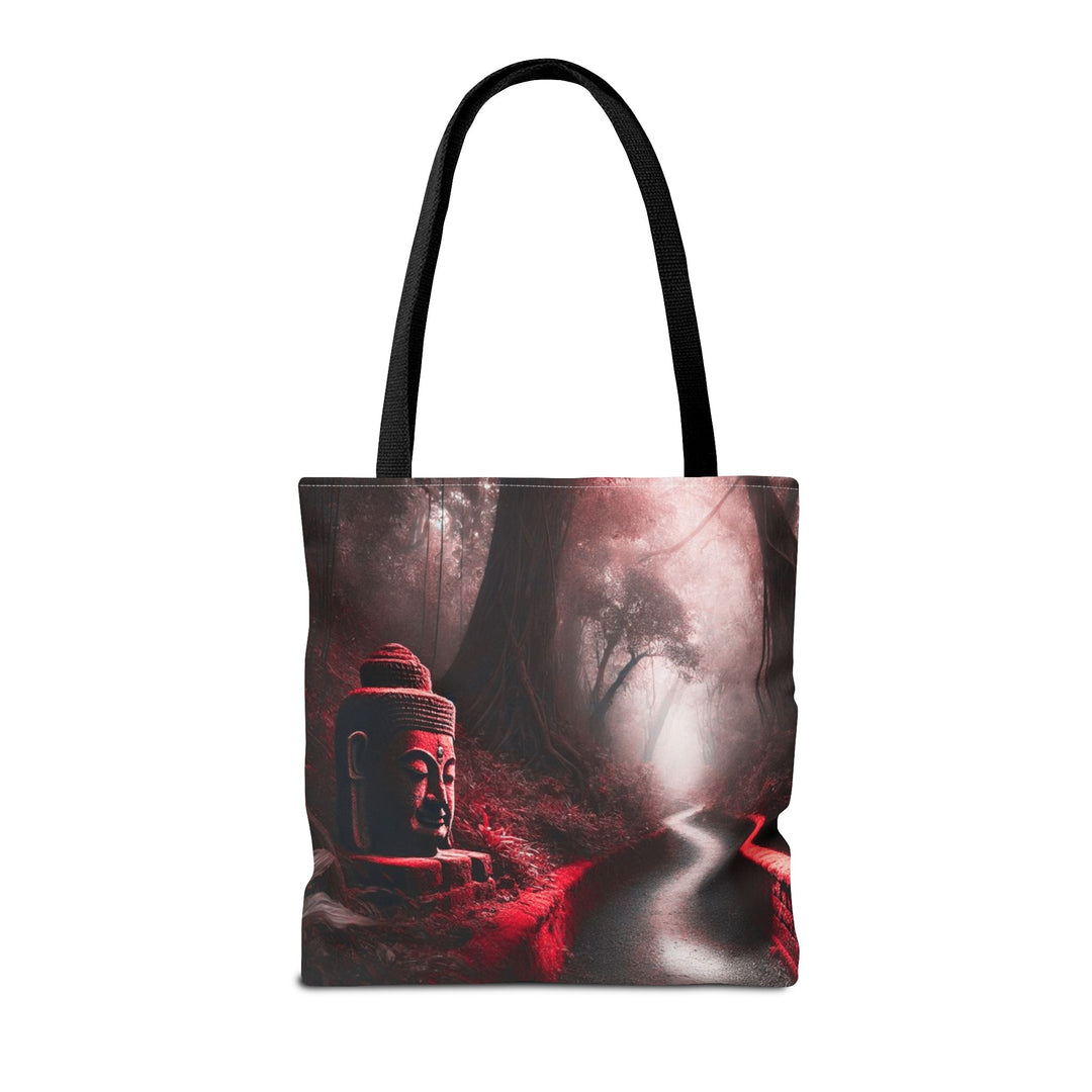 Peaceful Tote Bag by Zen Lotus Boutique, custom printed 16x16 tote made with durable spun polyester, featuring serene designs, double-stitched seams, cotton webbing straps, and a nonwoven laminate lining.