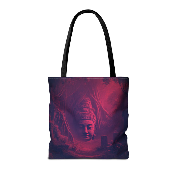 Peaceful Tote Bag by Zen Lotus Boutique, custom printed 16x16 tote made with durable spun polyester, featuring serene designs, double-stitched seams, cotton webbing straps, and a nonwoven laminate lining.