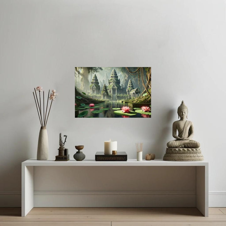 ancient-temple-ruins-mysterious-jungle-lotus-flowers-wall-art-acrylic-print-peaceful-spiritual