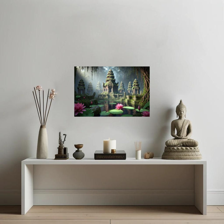 ancient-temple-ruins-mysterious-jungle-lotus-flowers-wall-art-acrylic-print-peaceful-spiritual_