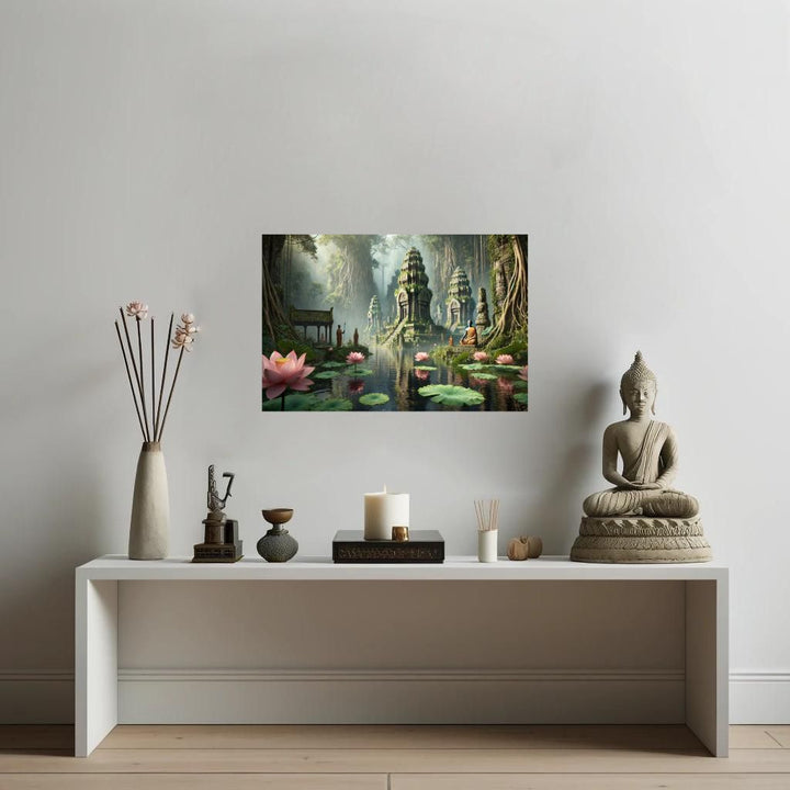 ancient-temple-ruins-mysterious-jungle-lotus-flowers-wall-art-acrylic-print-peaceful-spiritual-buddhist