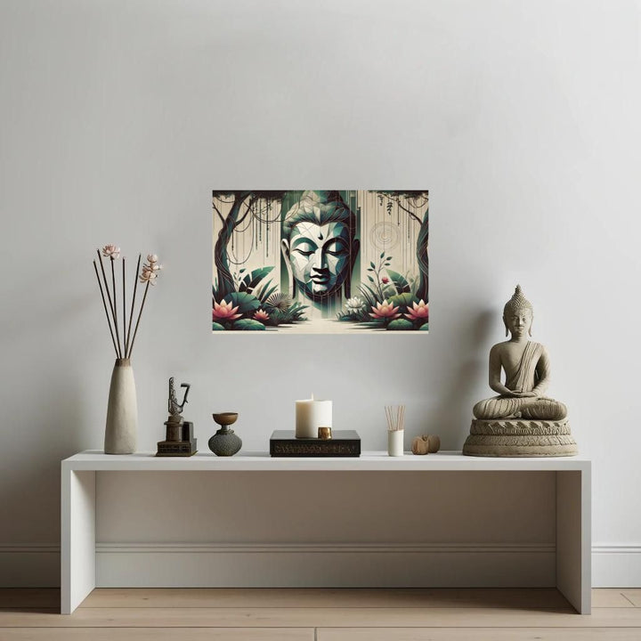 buddha-face-mysterious-jungle-lotus-flowers-wall-art-acrylic-print-peaceful-spiritual