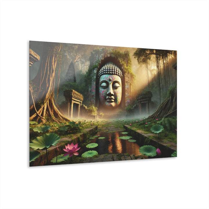 buddha-face-mysterious-jungle-lotus-flowers-wall-art-acrylic-print-peaceful-spiritual