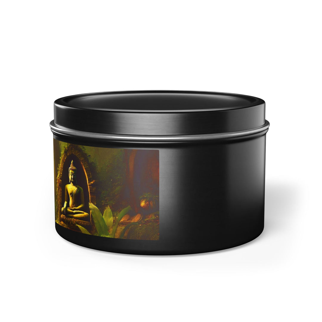 Harmony Tin Candle in an 8oz tin, available in black, with natural coconut soy wax and a lead and zinc-free cotton wick.