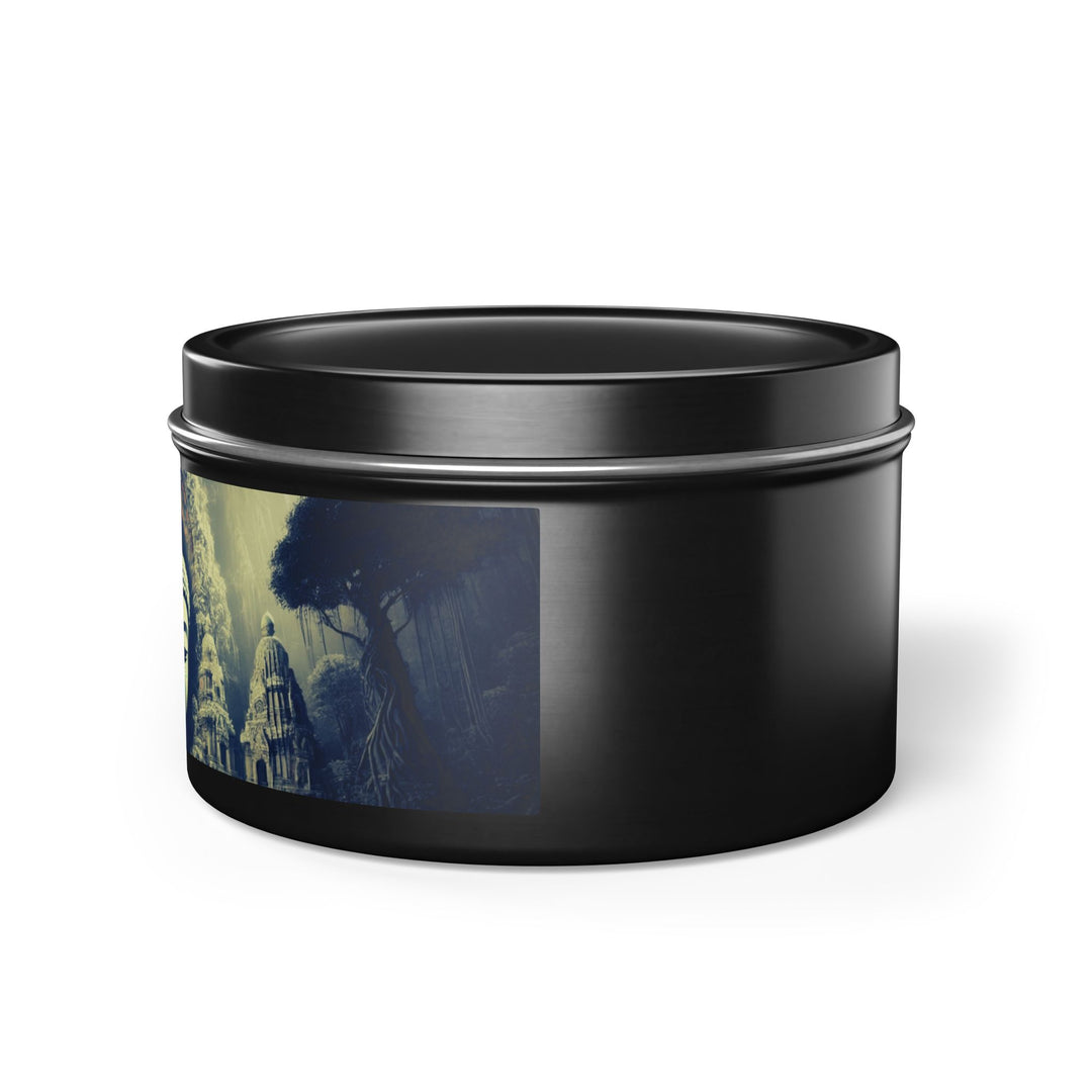 Harmony Tin Candle in an 8oz tin, available in black, with natural coconut soy wax and a lead and zinc-free cotton wick.