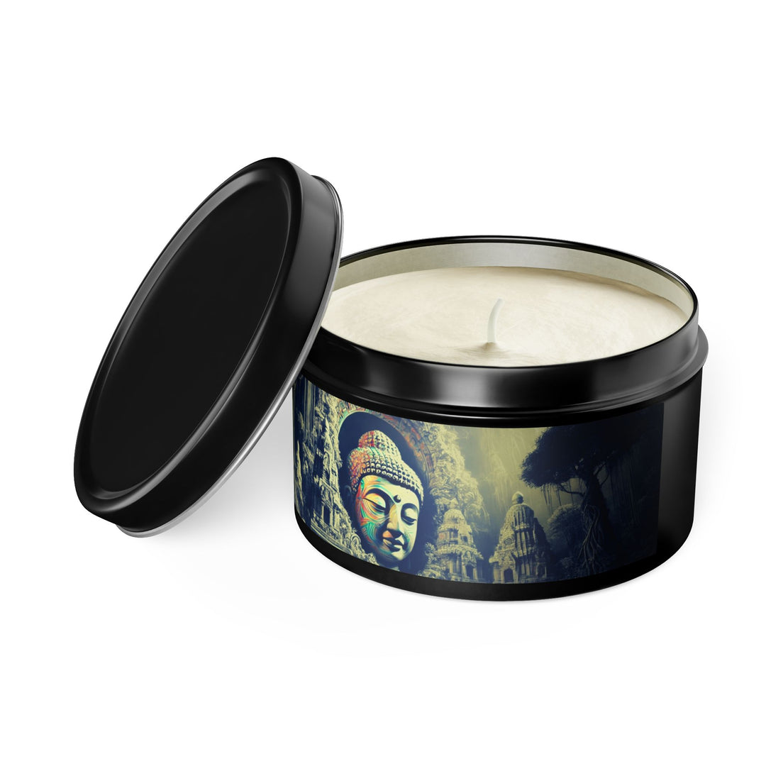 Harmony Tin Candle in an 8oz tin, available in black, with natural coconut soy wax and a lead and zinc-free cotton wick.