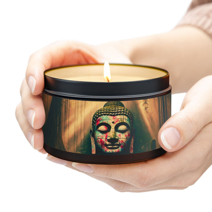 Harmony Tin Candle in an 8oz tin, available in black, with natural coconut soy wax and a lead and zinc-free cotton wick.