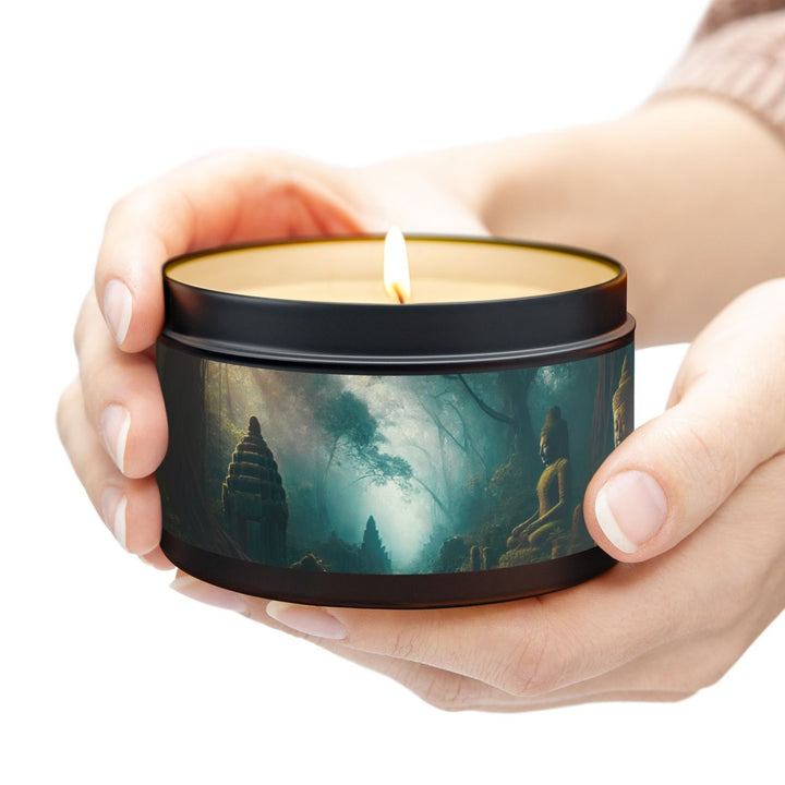 Harmony Tin Candle in an 8oz tin, available in black, with natural coconut soy wax and a lead and zinc-free cotton wick.