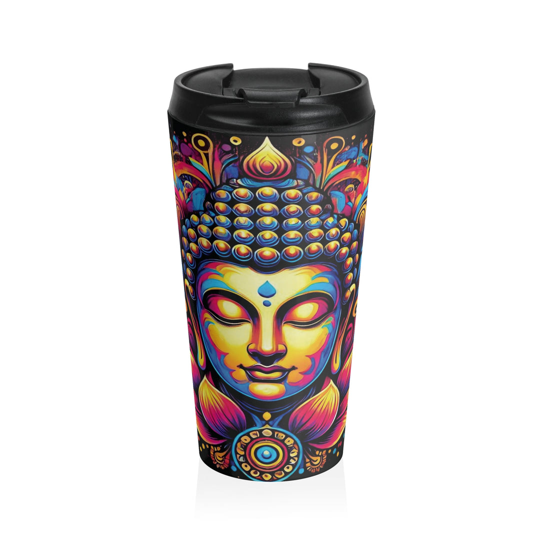 Mindfulness Stainless Steel Travel Mug 15oz, perfect for keeping drinks hot or cold while supporting your mindful journey on the go.