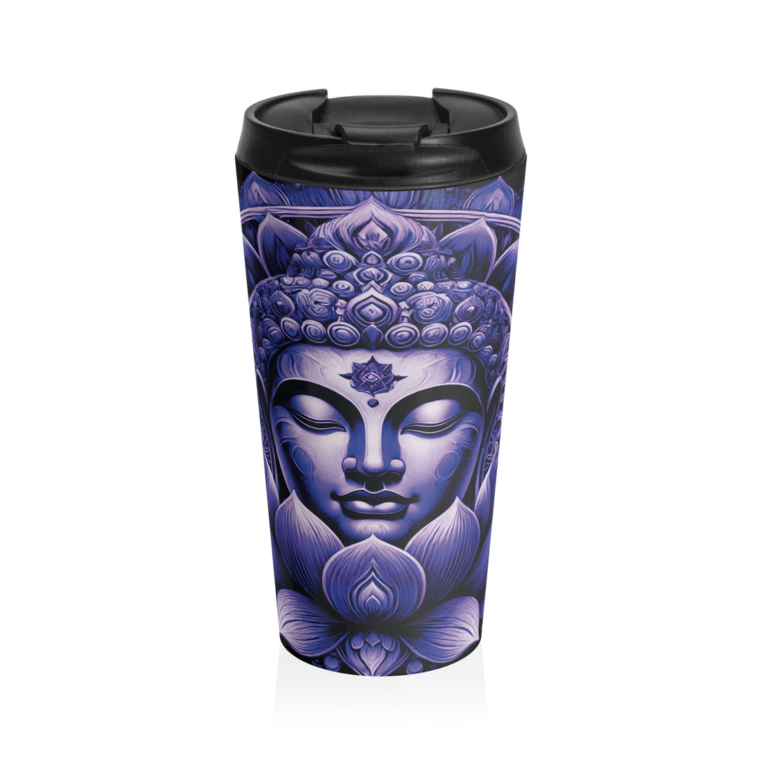 Peaceful Energy Stainless Steel Travel Mug 15oz, perfect for keeping drinks hot or cold while recharging your energy on the go.