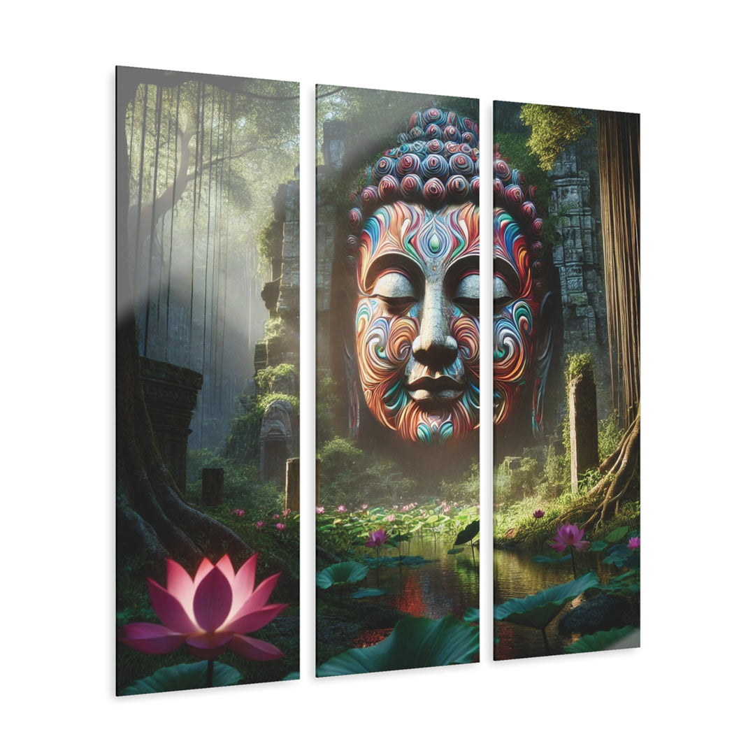 Sacred Harmony Triptych Wall Art Acrylic Print featuring three panels, perfect for adding spiritual beauty and elegance to any space.