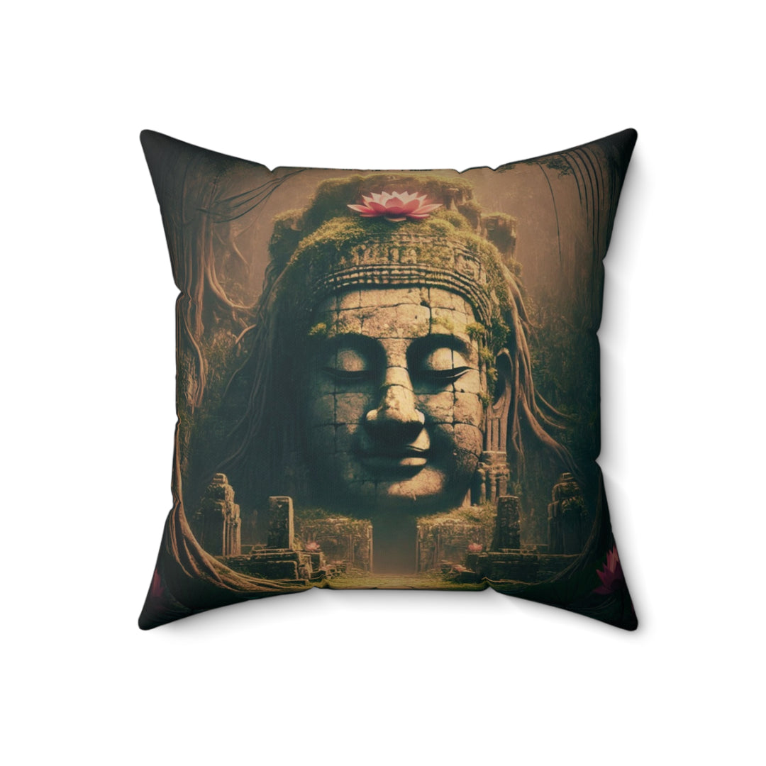 Sacred Rest Square Pillow by Zen Lotus Boutique, made with 100% spun polyester, featuring double-sided prints and a concealed zipper for a seamless look.