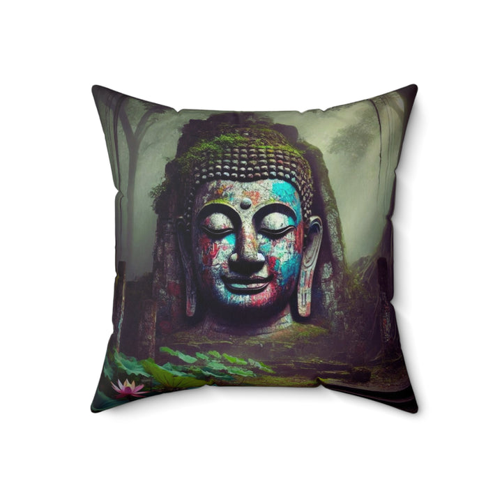 Sacred Rest Square Pillow by Zen Lotus Boutique, made with 100% spun polyester, featuring double-sided prints and a concealed zipper for a seamless look.