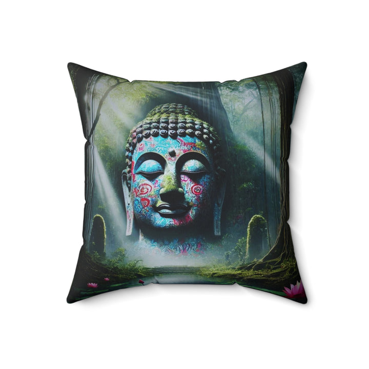 Sacred Rest Square Pillow by Zen Lotus Boutique, made with 100% spun polyester, featuring double-sided prints and a concealed zipper for a seamless look.