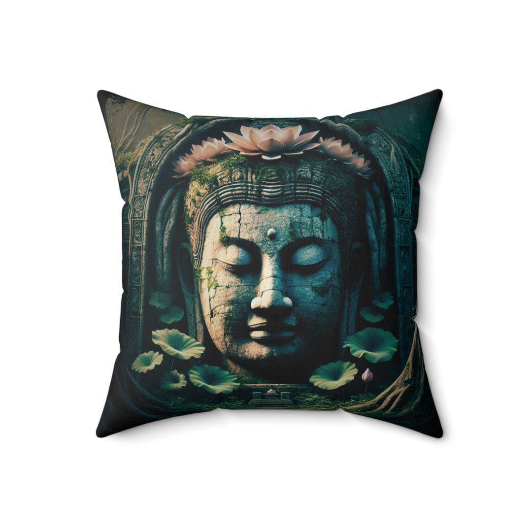 Sacred Rest Square Pillow by Zen Lotus Boutique, made with 100% spun polyester, featuring double-sided prints and a concealed zipper for a seamless look.