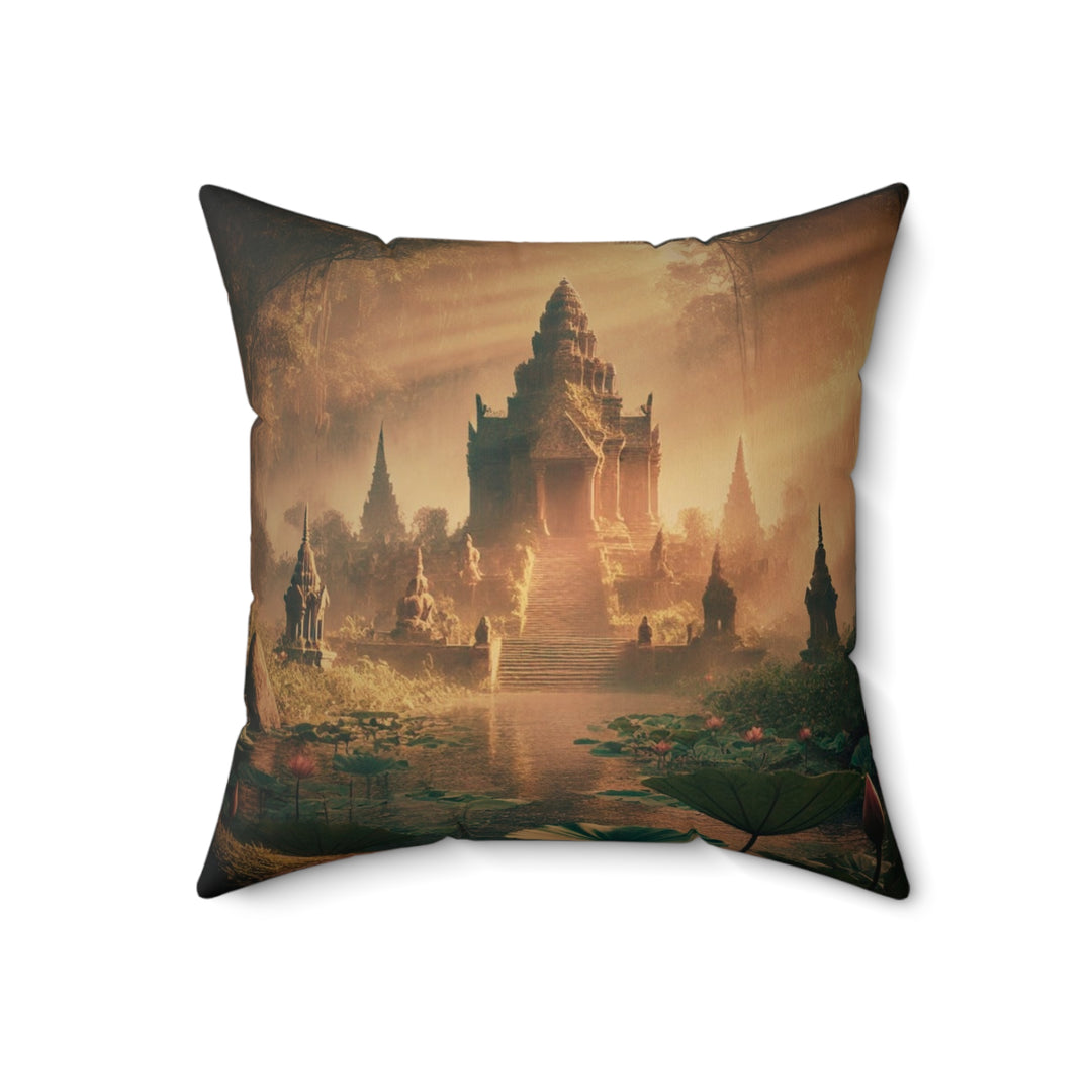 Sacred Rest Square Pillow by Zen Lotus Boutique, made with 100% spun polyester, featuring double-sided prints and a concealed zipper for a seamless look.