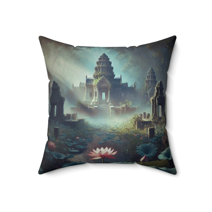 Sacred Rest Square Pillow by Zen Lotus Boutique, made with 100% spun polyester, featuring double-sided prints and a concealed zipper for a seamless look.