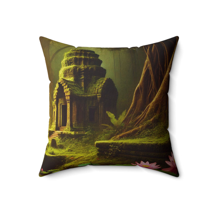 Sacred Rest Square Pillow by Zen Lotus Boutique, made with 100% spun polyester, featuring double-sided prints and a concealed zipper for a seamless look.