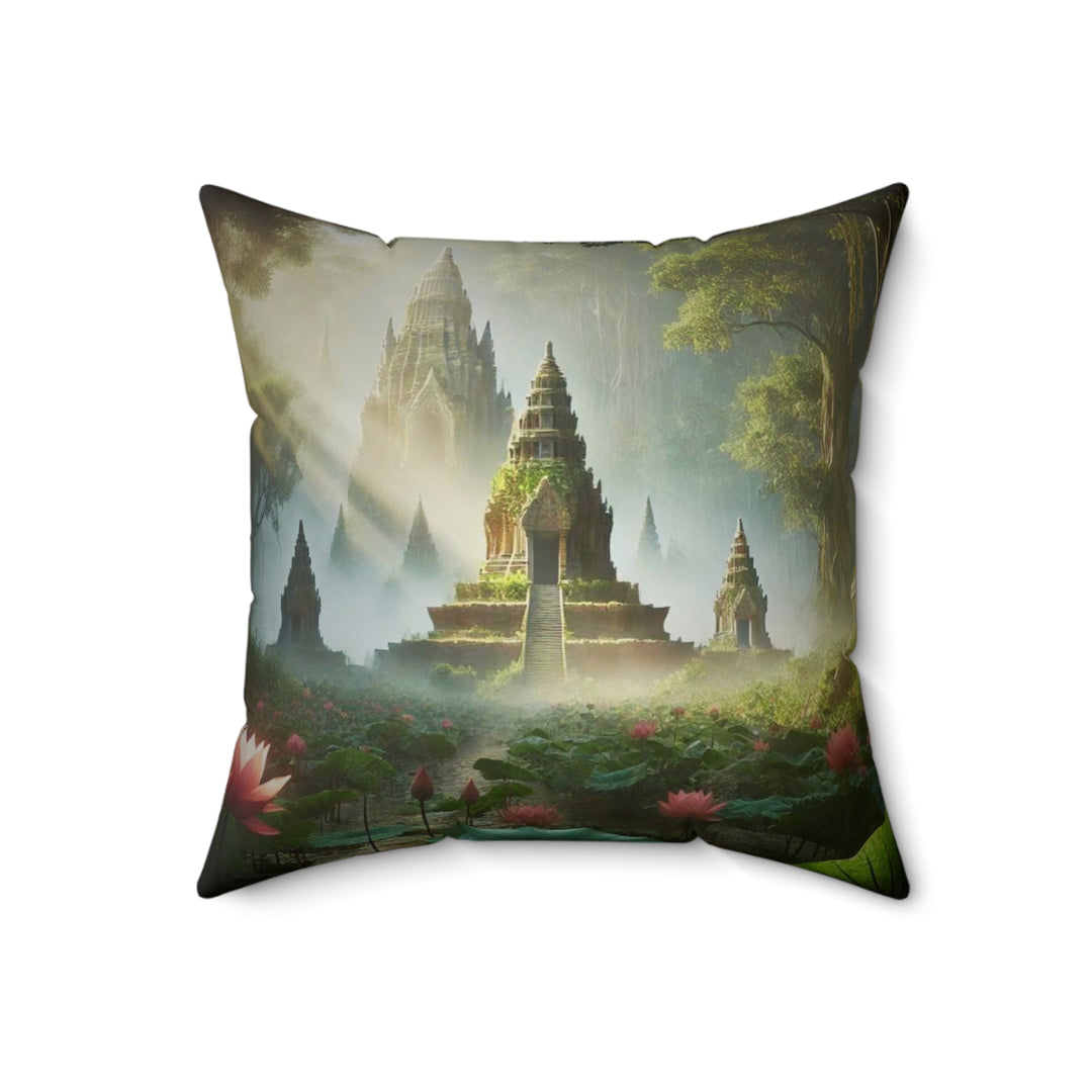 Sacred Rest Square Pillow by Zen Lotus Boutique, made with 100% spun polyester, featuring double-sided prints and a concealed zipper for a seamless look.