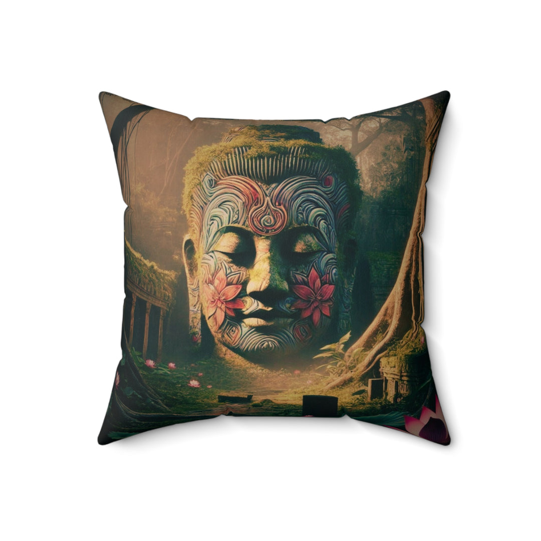 Sacred Rest Square Pillow by Zen Lotus Boutique, made with 100% spun polyester, featuring double-sided prints and a concealed zipper for a seamless look.