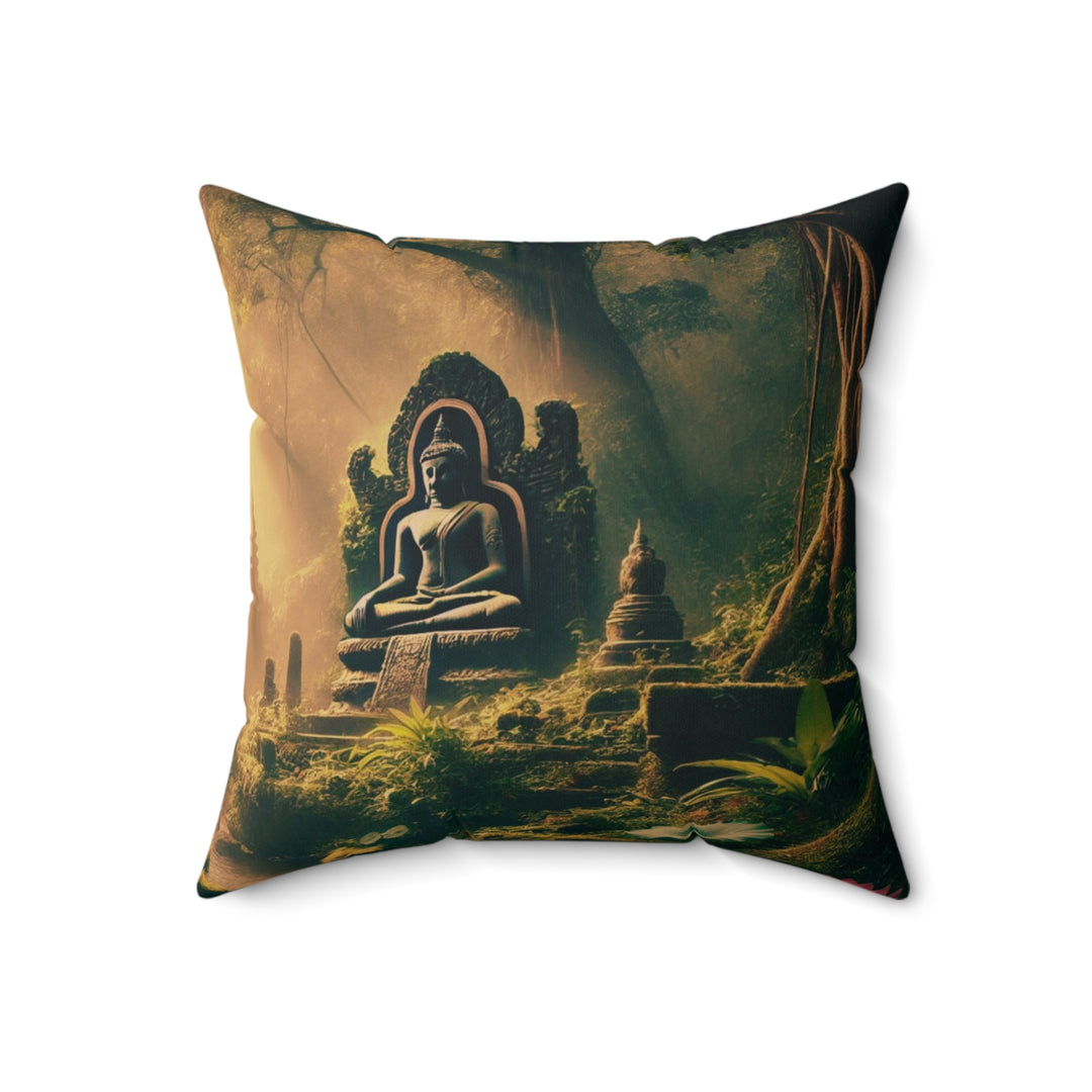 Sacred Rest Square Pillow by Zen Lotus Boutique, made with 100% spun polyester, featuring double-sided prints and a concealed zipper for a seamless look.