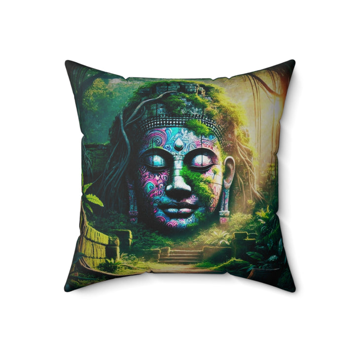 Sacred Rest Square Pillow by Zen Lotus Boutique, made with 100% spun polyester, featuring double-sided prints and a concealed zipper for a seamless look.