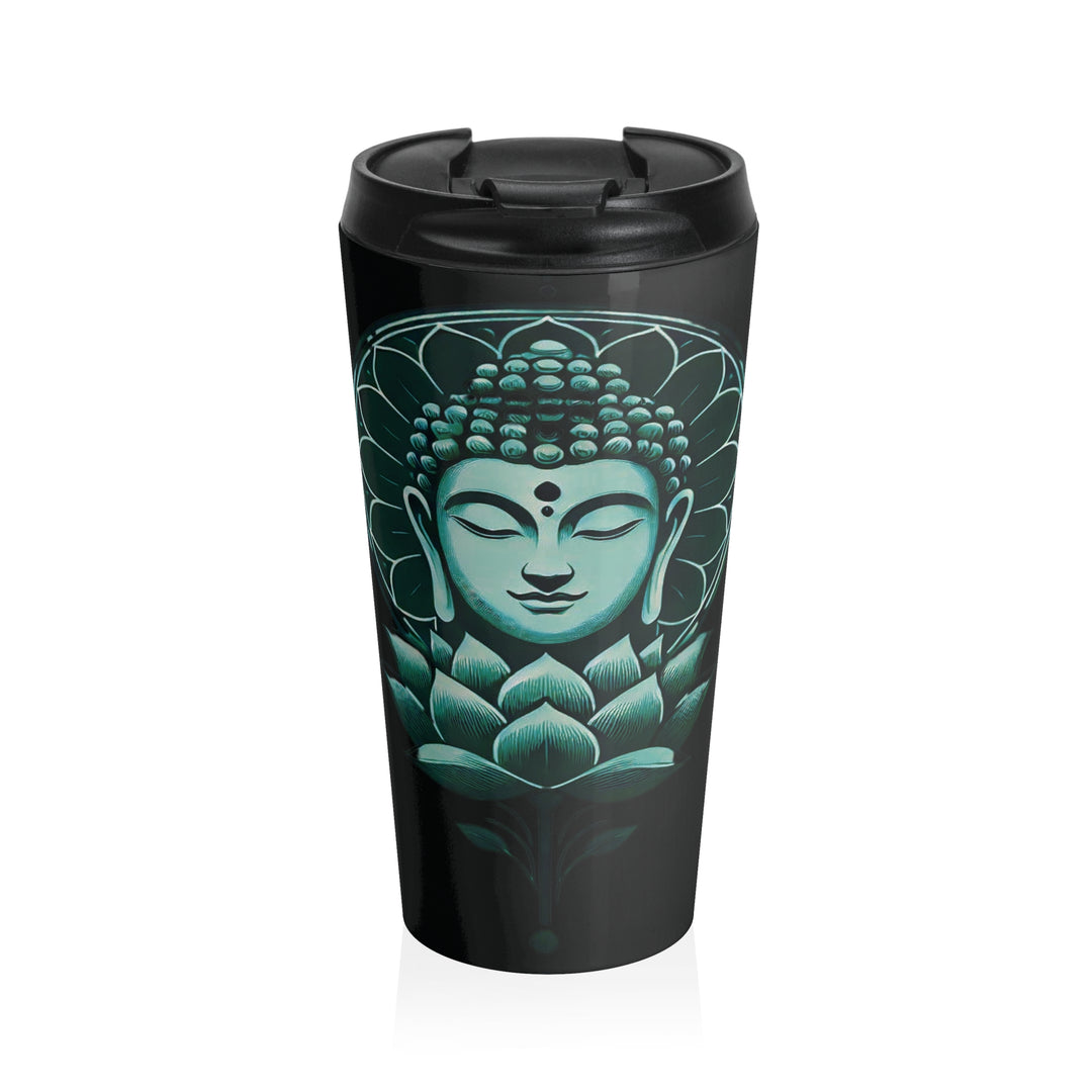 Spiritual Journey Stainless Steel Travel Mug 15oz, perfect for keeping drinks hot or cold while embracing inner peace on your spiritual journey.