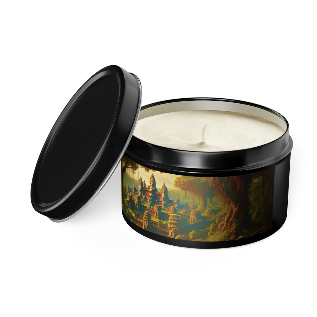 Harmony Tin Candle in an 8oz tin, available in black, with natural coconut soy wax and a lead and zinc-free cotton wick.