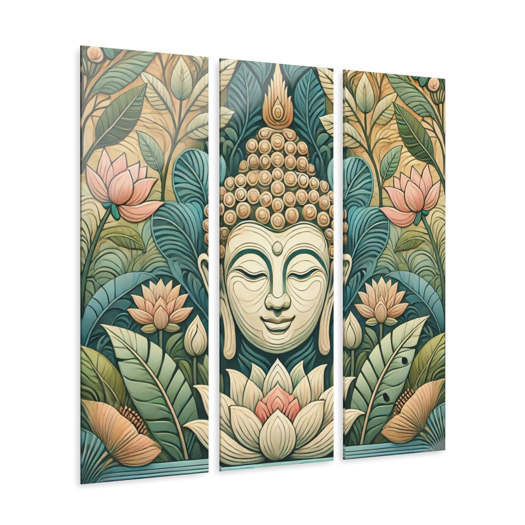 Anicent-Buddha-Lotus-Flower-Design-Art-Acrylic-aZen Blessings Triptych Wall Art Acrylic Print featuring three panels, perfect for creating a serene and stylish atmosphere in your home.Print-Triptych 