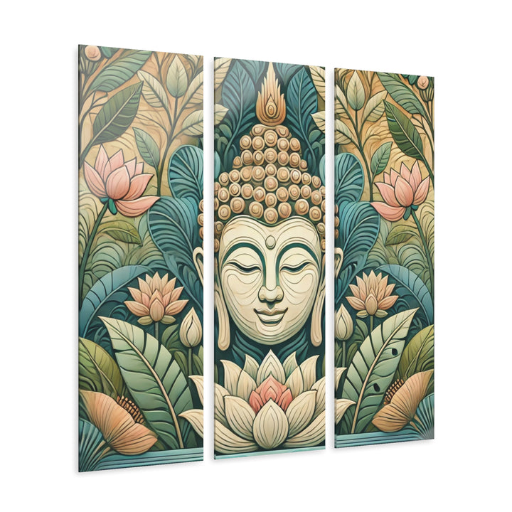 Anicent-Buddha-Lotus-Flower-Design-Art-Acrylic-aZen Blessings Triptych Wall Art Acrylic Print featuring three panels, perfect for creating a serene and stylish atmosphere in your home.Print-Triptych 