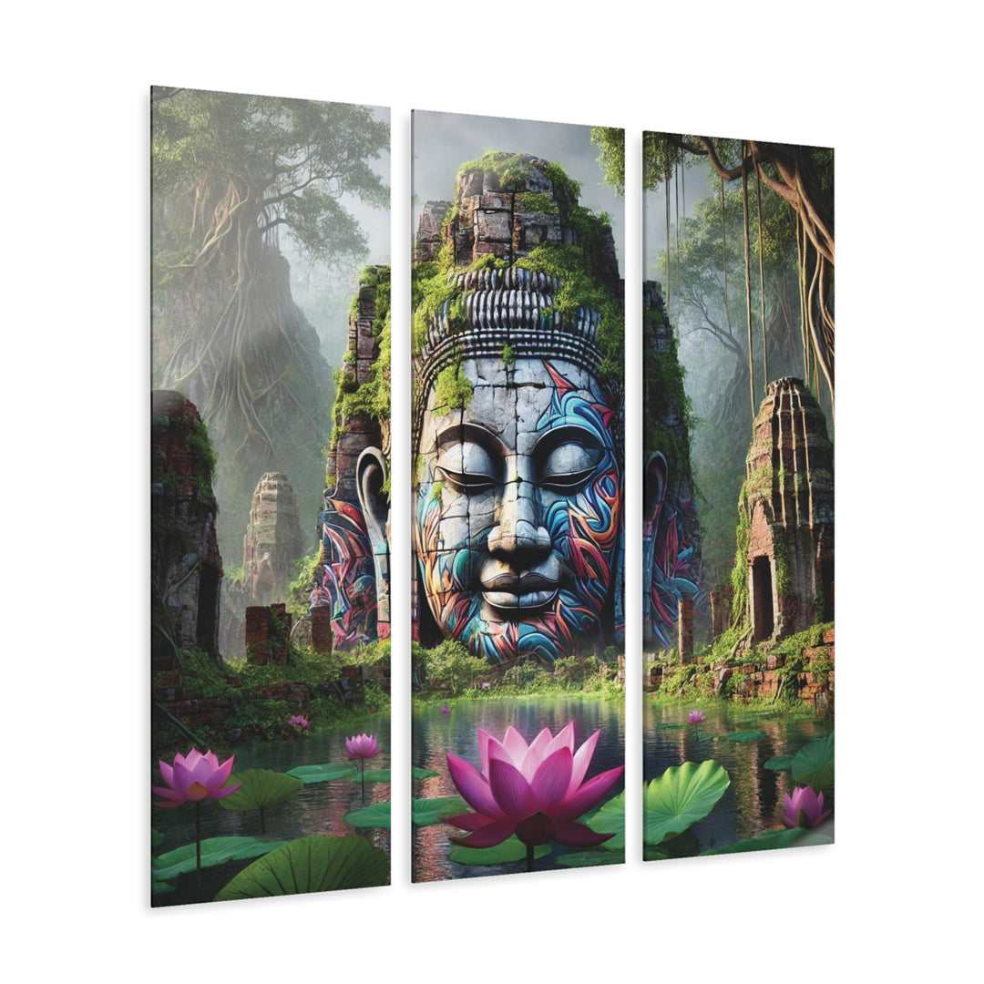 Zen Harmony Triptych Wall Art Acrylic Print offering three panels, ideal for creating a peaceful and elegant environment.